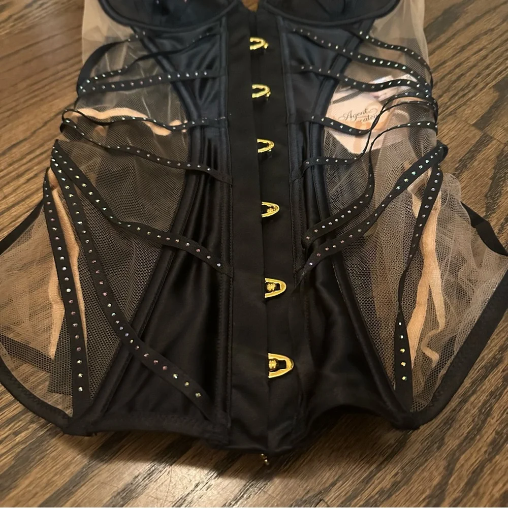 Agent Provocateur Rubi corset size 2 small Swarovski crystals black nude - Picture 6 of 17